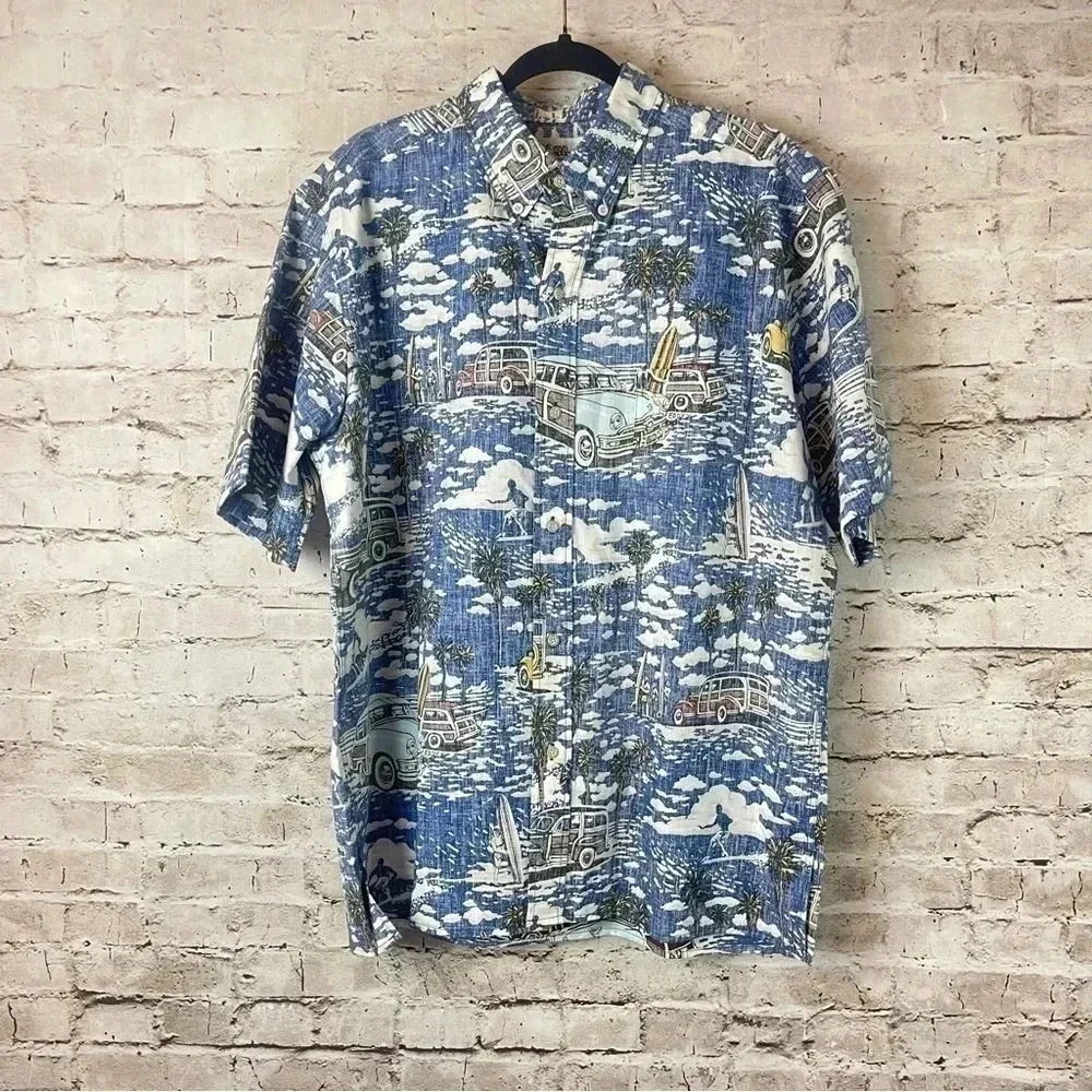 Reyn Spooner Hawaiian West Coastin Classic L Shirt Woody Wagon Car Surf Reverse